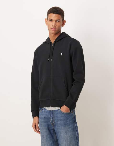 Polo Ralph Lauren icon logo double knit zip up hoodie in black - view 1
