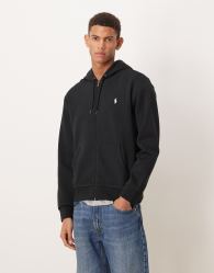Polo Ralph Lauren icon logo double knit zip up hoodie in black