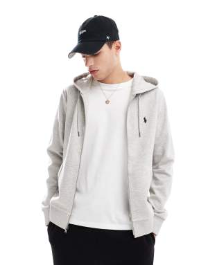 Polo Ralph Lauren icon logo double knit zip up hoodie in grey