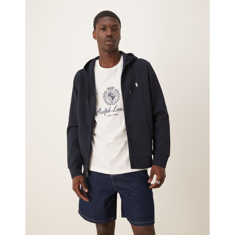 Polo Ralph Lauren icon logo double knit zip up hoodie in navy | ASOS