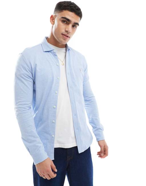 Polo Ralph Lauren icon logo estate collar herringbone print jersey shirt in light blue heather