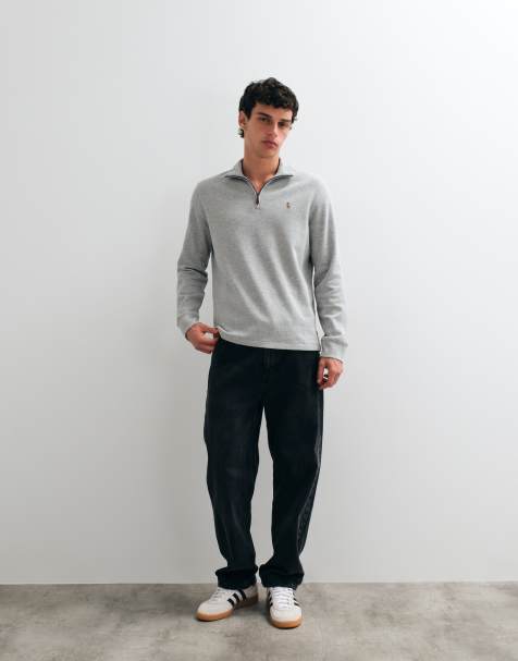 Polo Ralph Lauren icon logo estate rib quarter zip sweatshirt in light grey - view 1