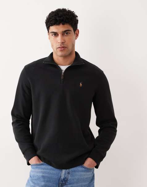 Polo Ralph Lauren icon logo estate rib sweatshirt met kwartrits in zwart - view 1