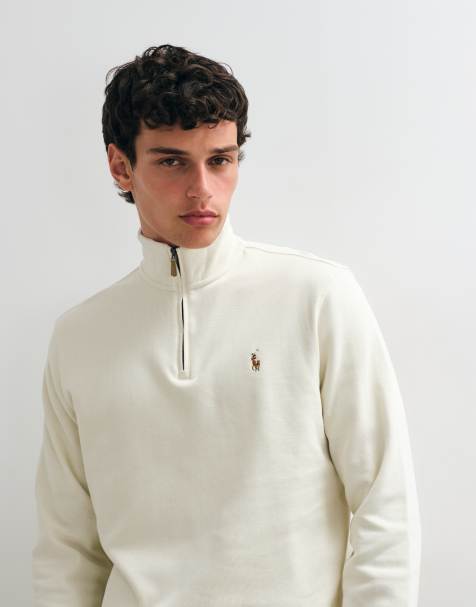 Polo Ralph Lauren icon logo estate rib tröja med kvartslång dragkedja i off white - view 1