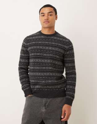 Polo Ralph Lauren icon logo fairisle wool knit jumper in charcoal-Grey