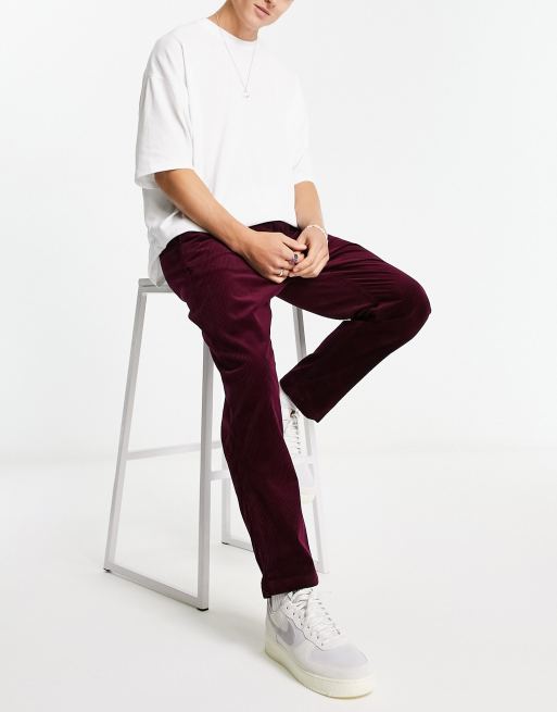 Burgundy Flat Front Corduroy Pants