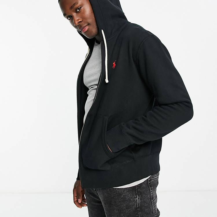 Polo Ralph Lauren icon logo fleece full zip hoodie in black | ASOS