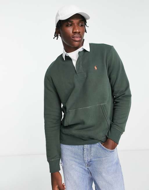 Polo Ralph Lauren icon logo fleece rugby sweatshirt in dark green | ASOS