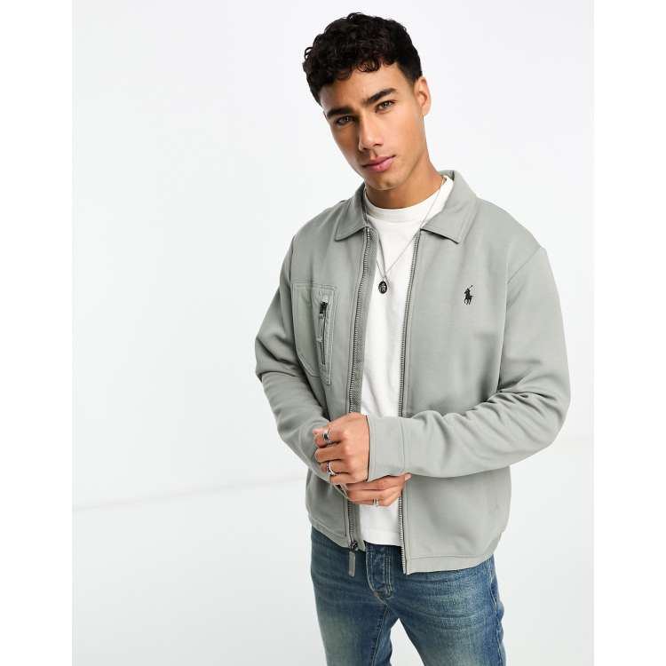 Polo Ralph Lauren icon logo front zip pocket full zip double knit  sweatshirt jacket in performance gray