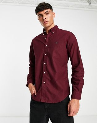 Polo Ralph Lauren icon logo garment dyed oxford shirt custom fit in burgundy