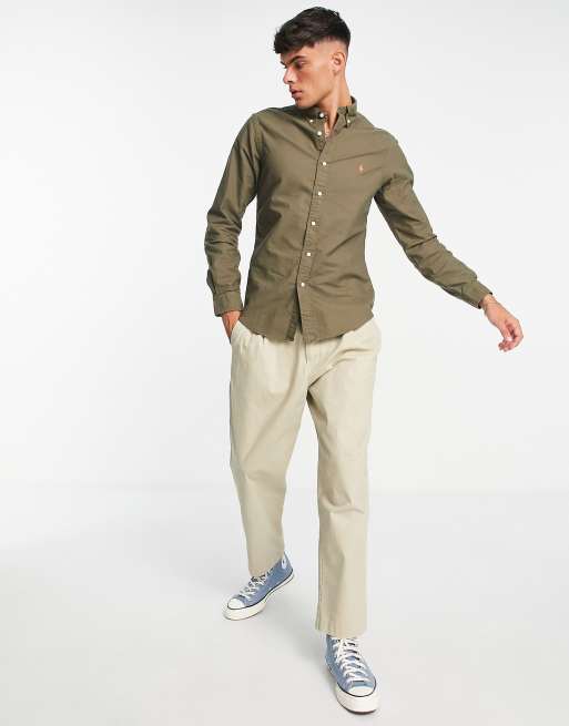 slim fit dress slacks Non-Iron Cotton Solid Dress Shirt with Contrast Trim