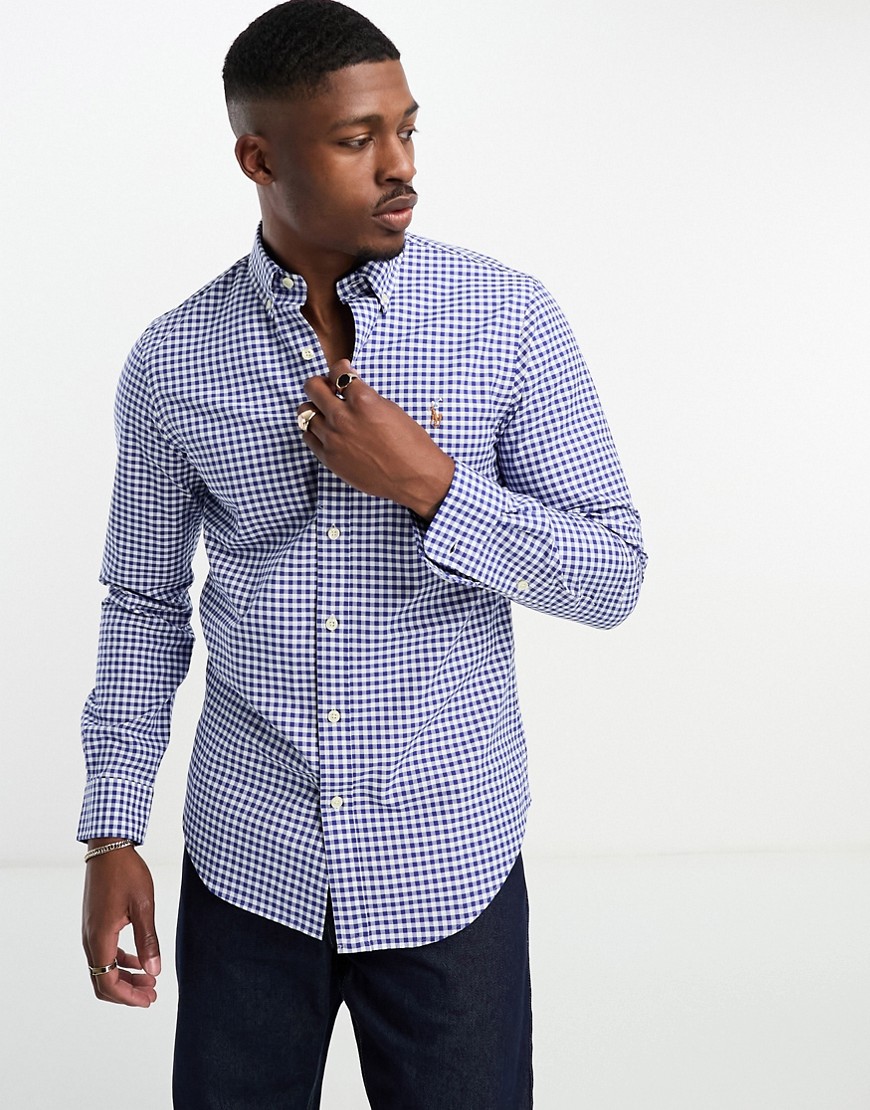 Polo Ralph Lauren icon logo gingham check slim fit oxford shirt in blue/white