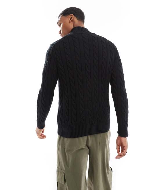 Polo Ralph Lauren icon logo half zip cotton cable knit jumper in black