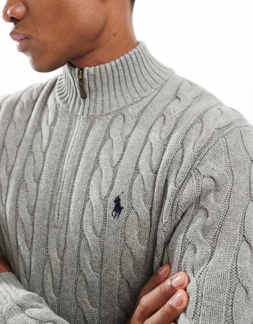 Ralph lauren half zip best sale cable knit jumper grey