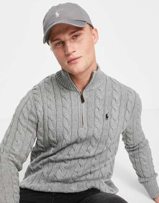 Ralph lauren half zip jumper sales grey