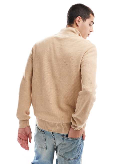 Polo Ralph Lauren icon logo half zip cotton knit jumper in camel marl ASOS