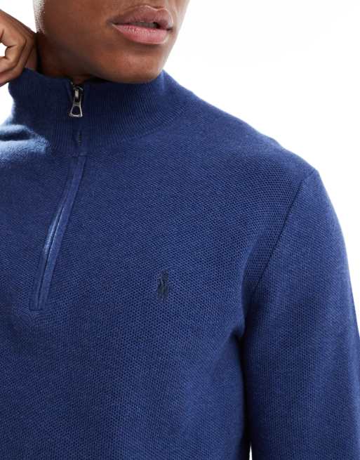 Polo Ralph Lauren icon logo half zip cotton knit sweater in