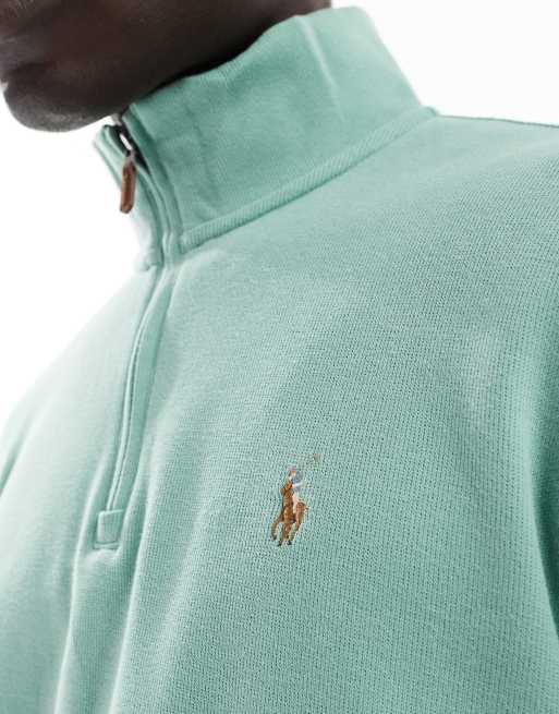 Polo Ralph Lauren icon logo half zip double knit jacquard sweatshirt in light green, 4 of 4