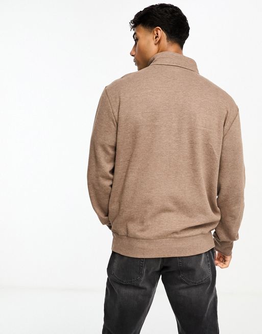 Polo Ralph Lauren icon logo half zip double knit sweatshirt in brown heather