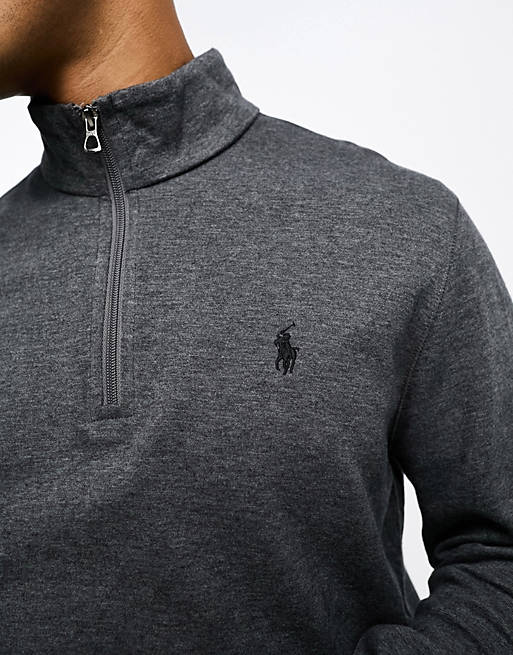 Polo Ralph Lauren icon logo half zip double knit sweatshirt in charcoal  heather