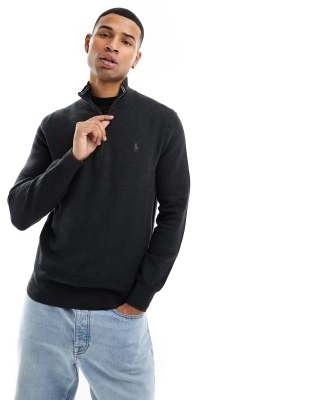 Polo Ralph Lauren Polo Ralph Lauren icon logo half zip heavyweight cotton knit jumper in charcoal marl-Grey