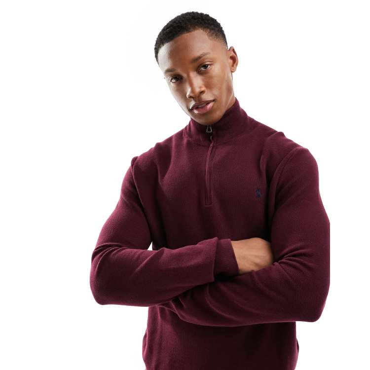 Polo Ralph Lauren icon logo half zip heavyweight cotton knit sweater in  burgundy