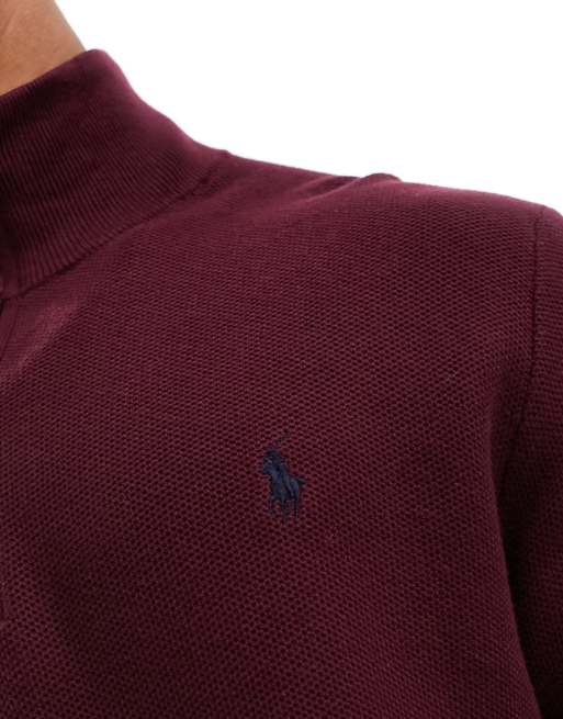 Polo Ralph Lauren icon logo half zip heavyweight cotton knit sweater in  burgundy