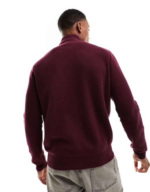 Polo Ralph Lauren icon logo half zip heavyweight cotton knit sweater in  burgundy