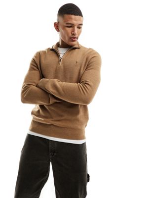 Polo Ralph Lauren icon logo half zip heavyweight cotton knit jumper in tan marl - ASOS Price Checker