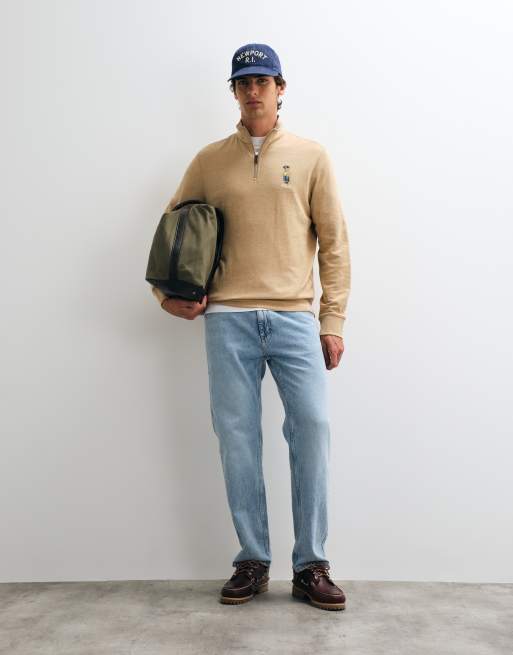 Polo Ralph Lauren icon logo half zip jumper in beige, 2 of 5