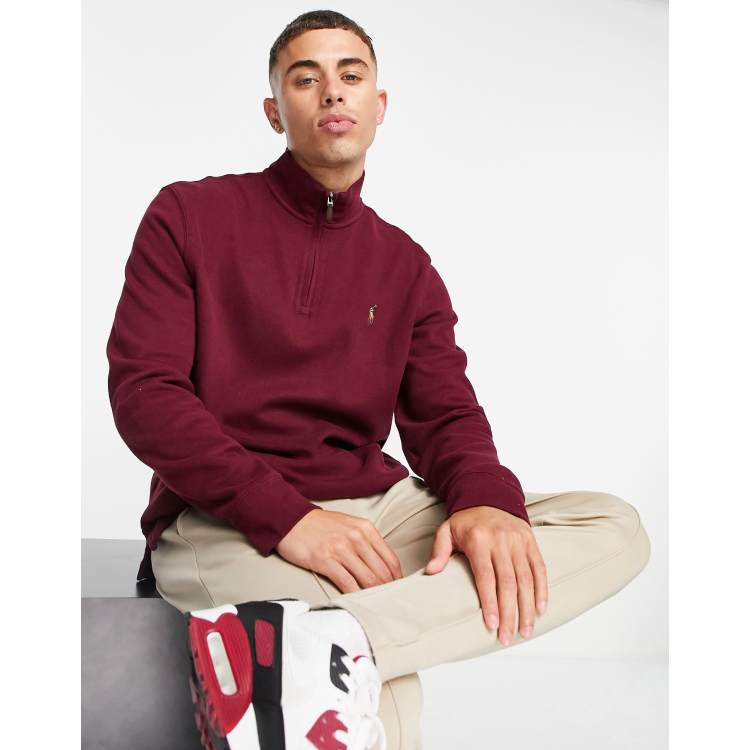 Polo Ralph Lauren icon logo half zip sweatshirt in burgundy | ASOS