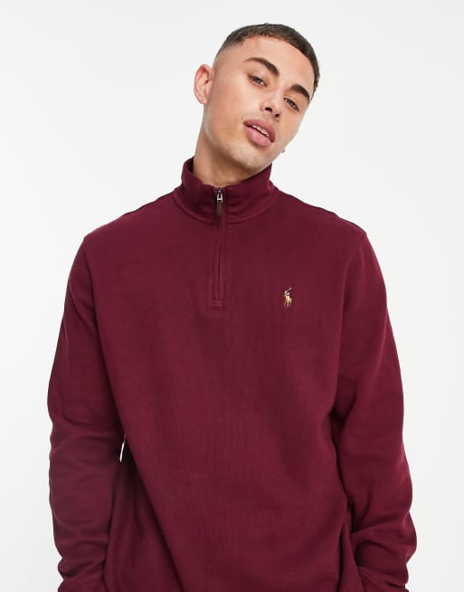 Polo Ralph Lauren icon logo half zip sweatshirt in burgundy | ASOS