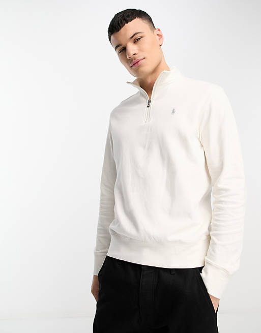 Polo Ralph Lauren icon logo half zip sweatshirt in cream | ASOS