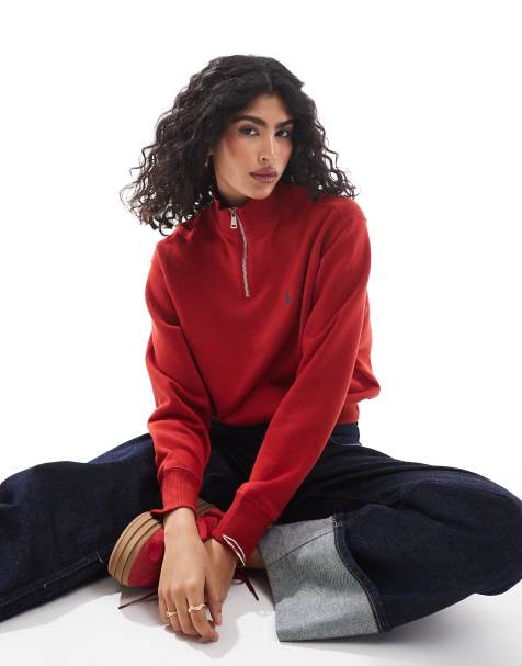 Polo Ralph Lauren icon logo half zip sweatshirt in red - view 1