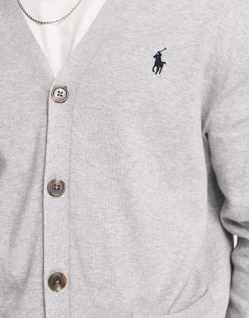 Polo Ralph Lauren icon logo heavyweight cotton knit cardigan in gray heather