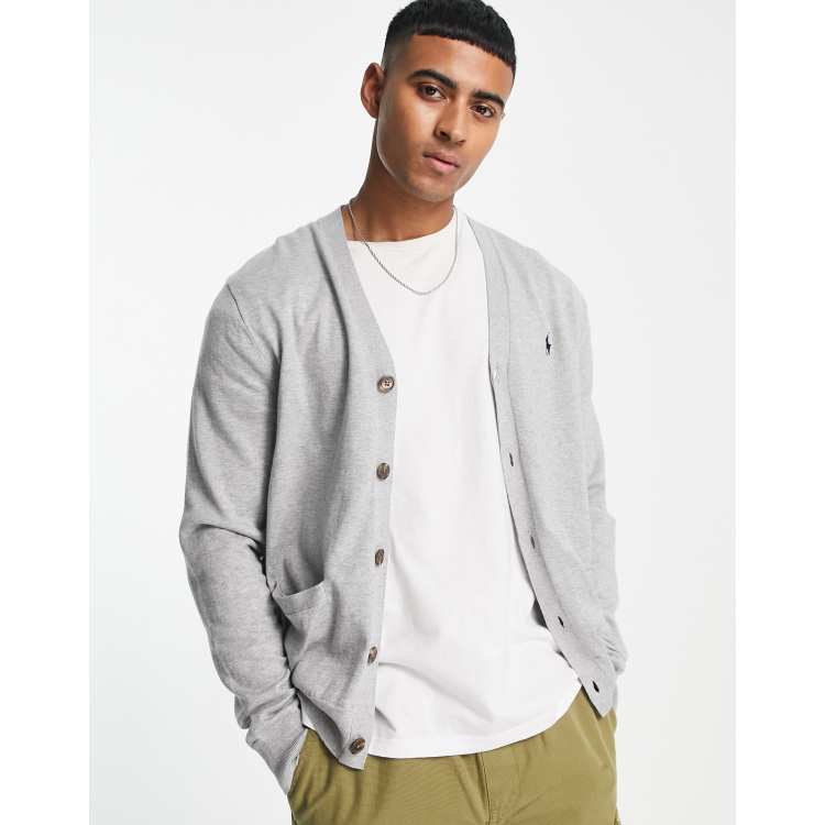 Polo Ralph Lauren icon logo heavyweight cotton knit cardigan in grey marl |  ASOS