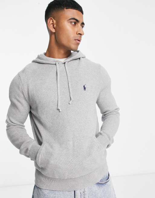 Polo Ralph Lauren icon logo heavyweight cotton knit hooded sweater in gray  heather | ASOS