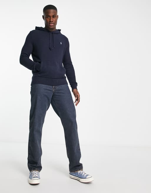 Polo Ralph Lauren icon logo heavyweight cotton knit hooded sweater in navy  heather | ASOS