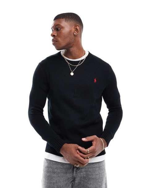 Polo Ralph Lauren icon logo heavyweight cotton knit jumper in black - view 1