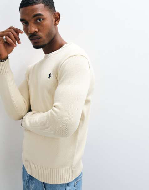 Polo Ralph Lauren icon logo heavyweight cotton knit jumper in cream - view 1