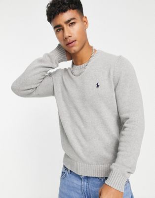 Polo Ralph Lauren icon logo heavyweight cotton knit jumper in grey marl - ASOS Price Checker