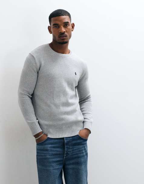 Polo Ralph Lauren icon logo heavyweight cotton knit jumper in grey - view 1