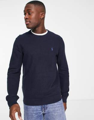 Polo Ralph Lauren icon logo heavyweight cotton knit jumper in navy marl