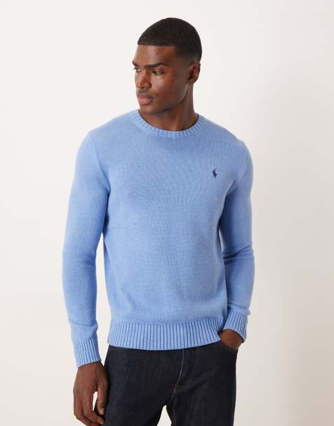 Polo Ralph Lauren icon logo heavyweight cotton knit jumper in soft blue - view 1