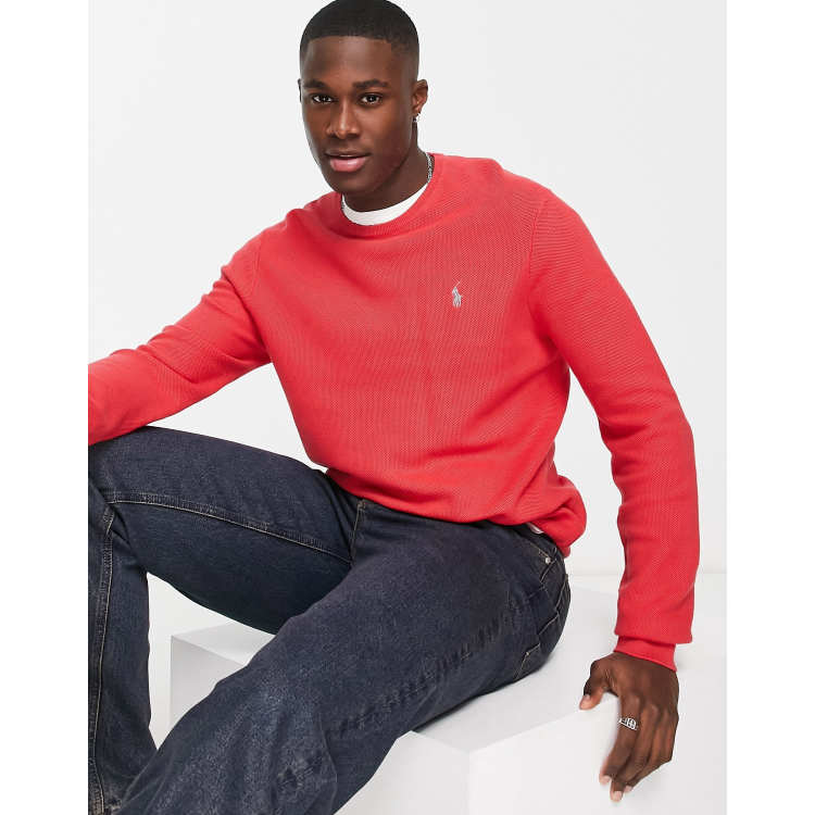 Polo Ralph Lauren icon logo heavyweight cotton knit sweater in red