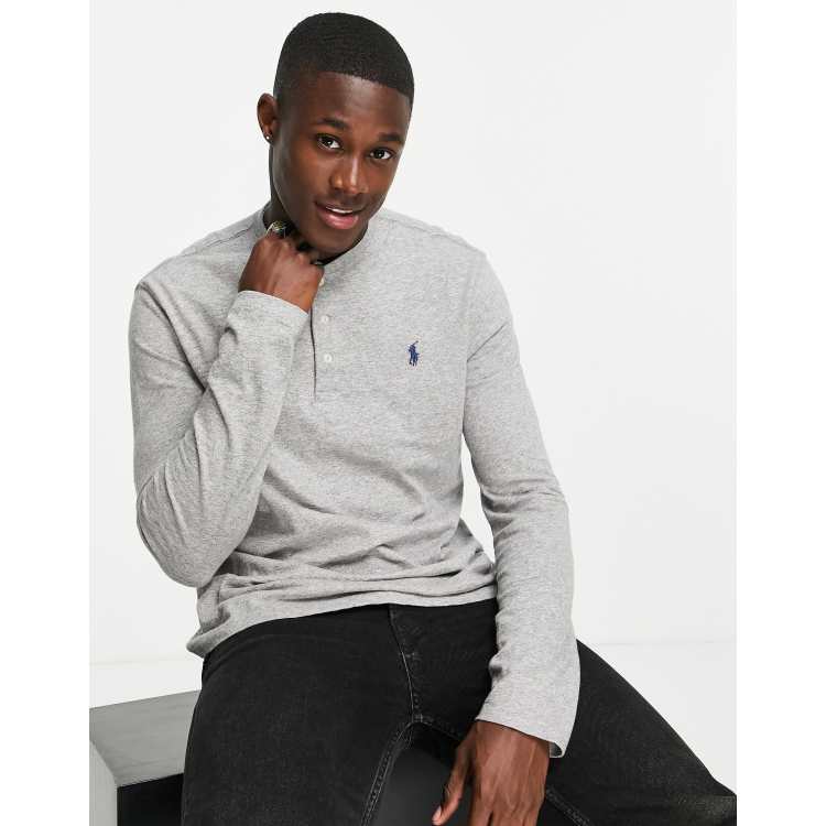 Polo Ralph Lauren icon logo henley long sleeve top in dark vintage grey  marl | ASOS