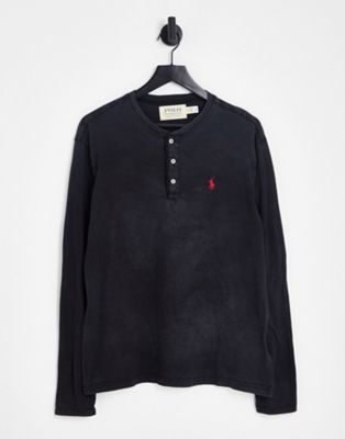 Polo Ralph Lauren icon logo henley slub long sleeve top in black