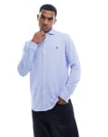 [Polo Ralph Lauren] Polo Ralph Lauren icon logo herringbone print jersey shirt in blue/white L Blue/white