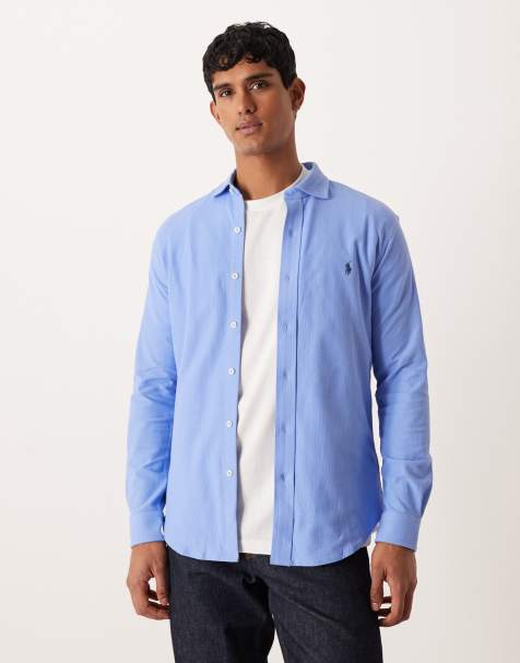 Polo Ralph Lauren icon logo honeycomb cotton jersey shirt in light blue - view 1