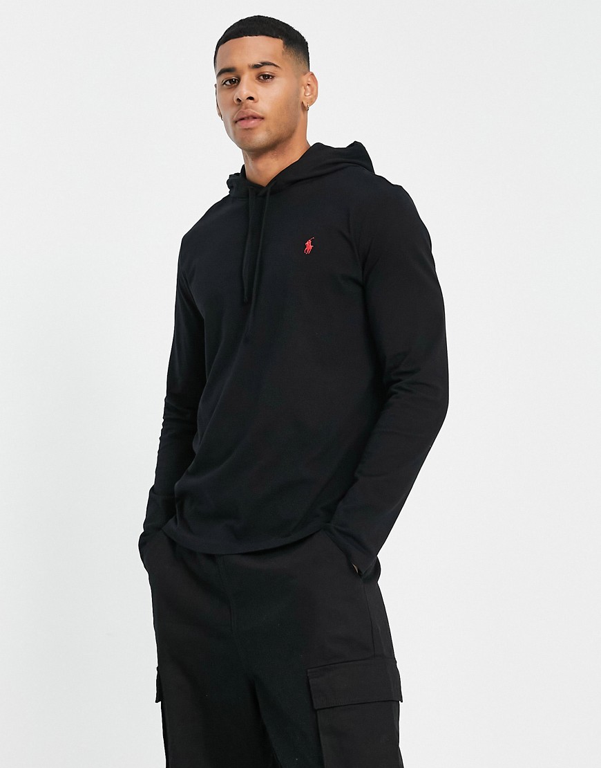 Polo Ralph Lauren Icon Logo Hooded Long Sleeve Top In Black